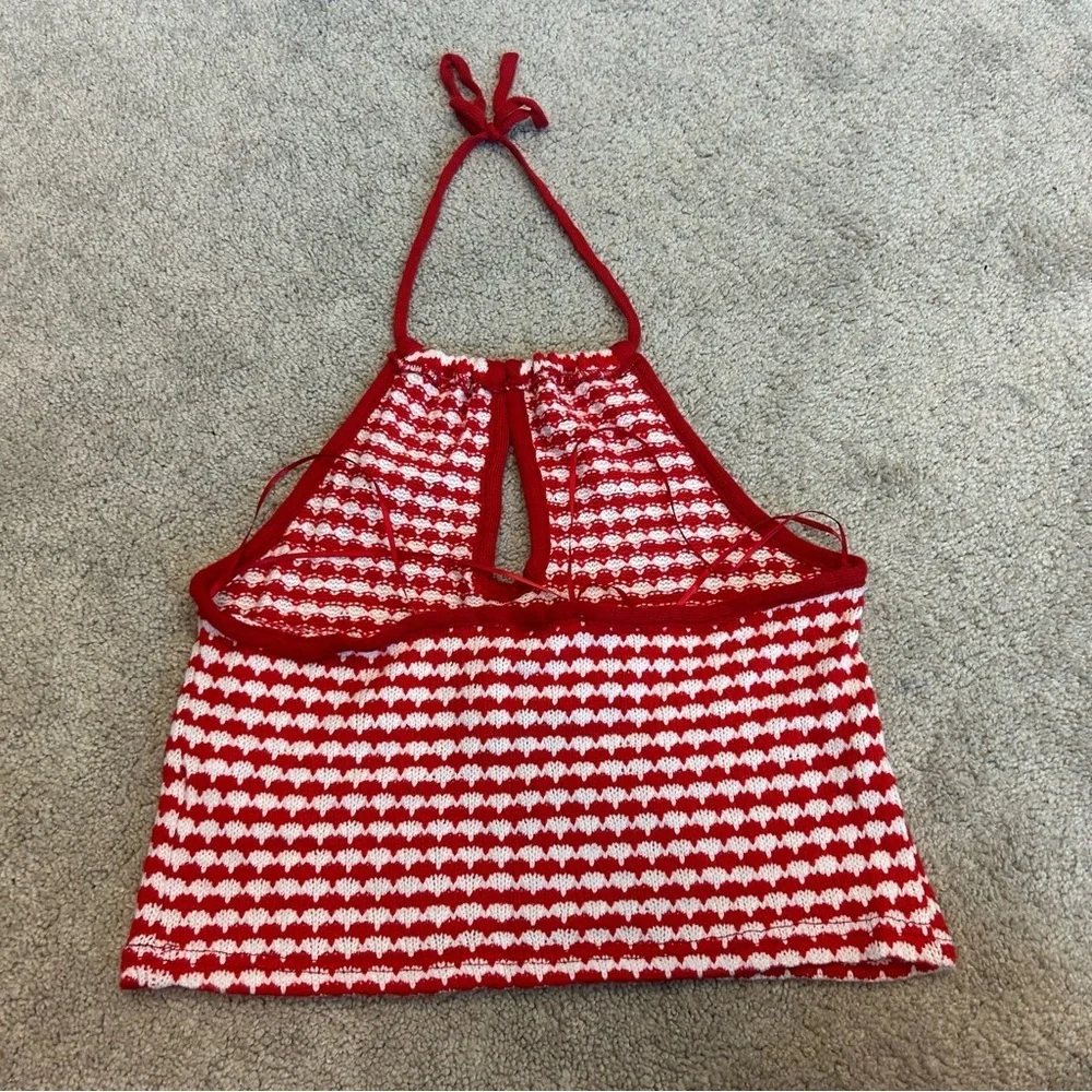 Zara red white printed knit halter crop top Sz M NWT - Picture 5 of 10